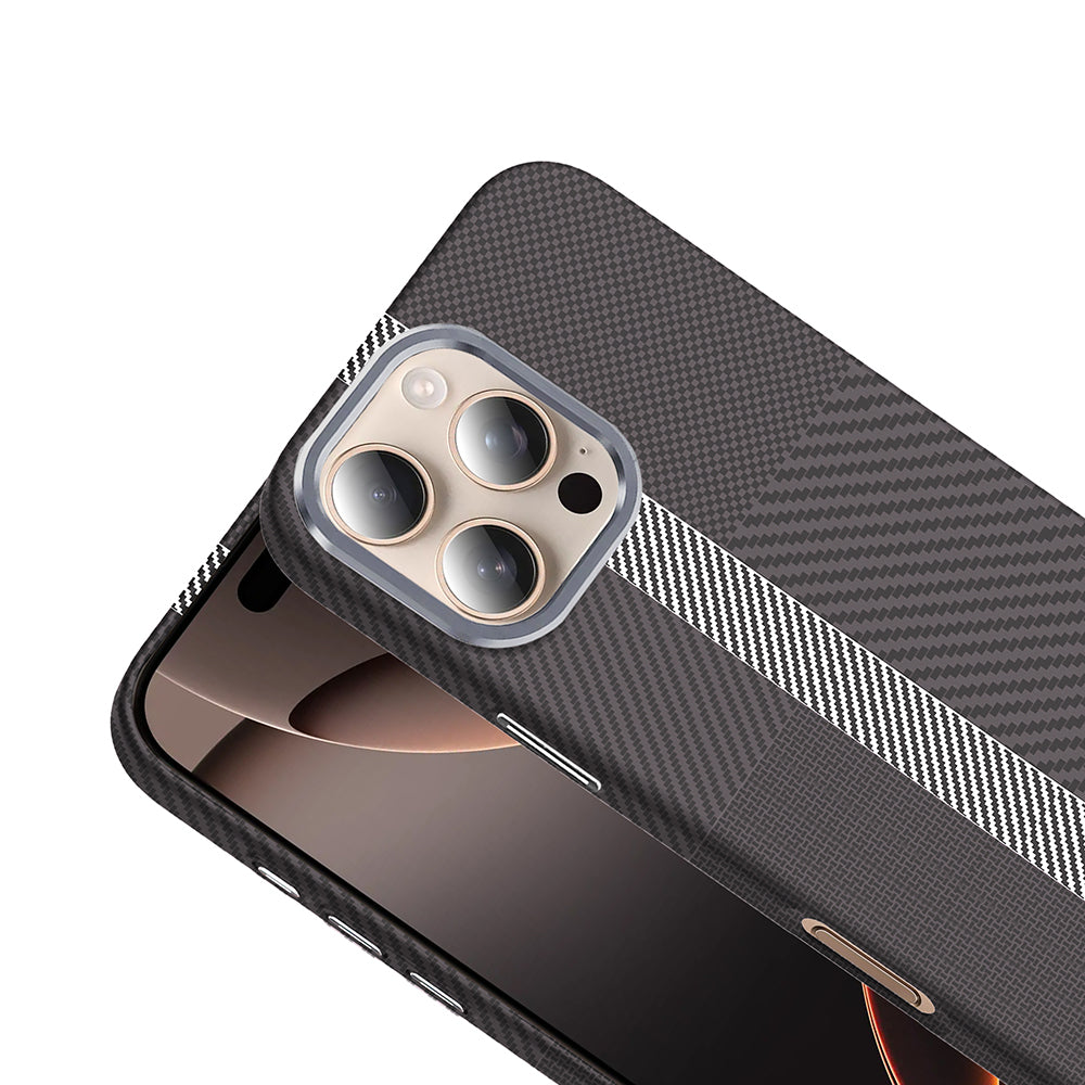 Apple iPhone 16 Pro Case M-safe Charging Feature Carbon Fiber Look Zore Gros Cover Navy Blue 