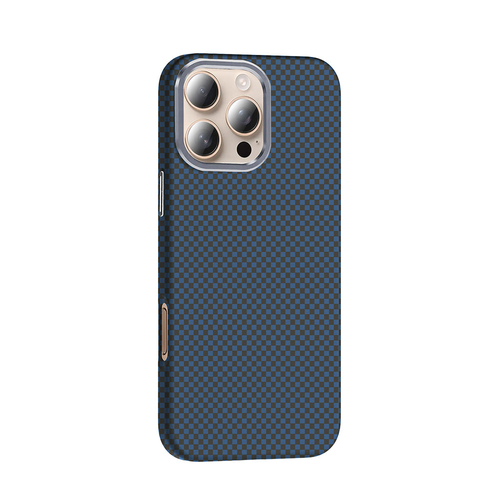 Apple iPhone 16 Pro Case with M-safe Charging Function, Carbon Fiber Look Zore Gros Cover, Black-Navy Blue 