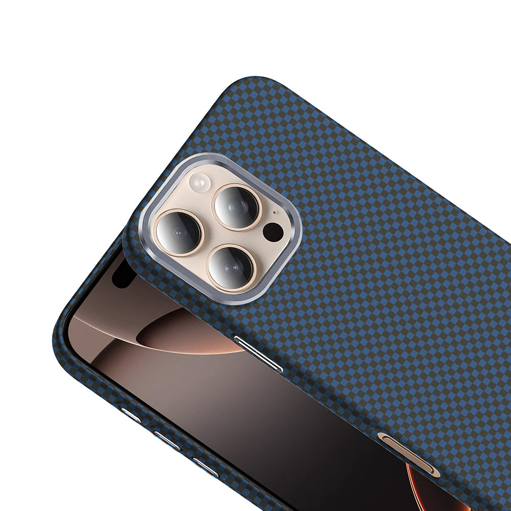 Apple iPhone 16 Pro Case M-safe Charging Feature Carbon Fiber Look Zore Gros Cover Gold-Black 