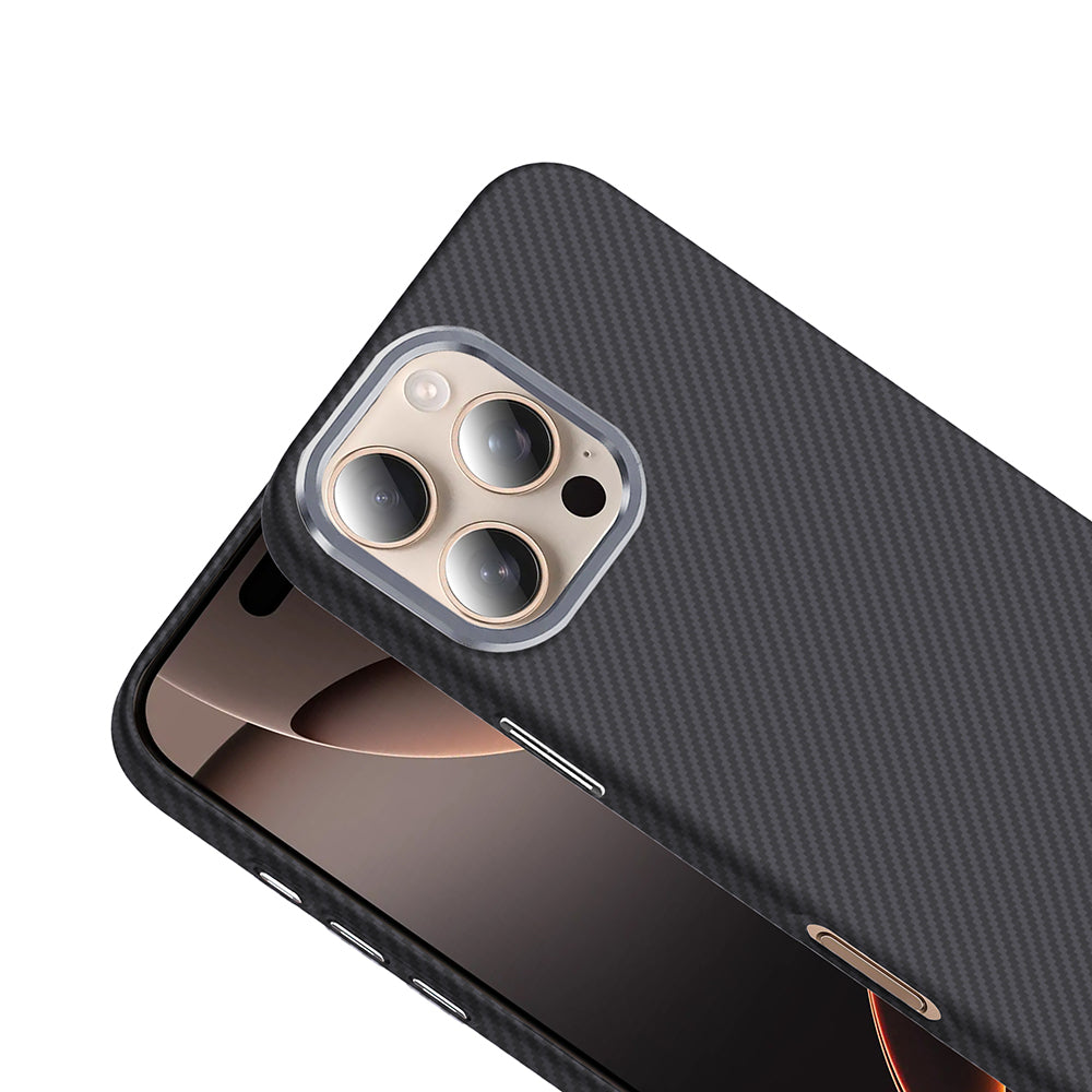 Apple iPhone 16 Pro Case M-safe Charging Feature Carbon Fiber Look Zore Gros Cover Desert Titanium 