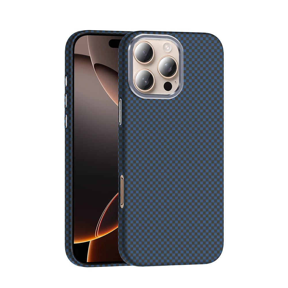 Apple iPhone 16 Pro Case M-safe Charging Feature Carbon Fiber Look Zore Gros Cover Navy Blue 