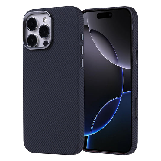 Apple iPhone 16 Pro Case with M-safe Charging Function Carbon Fiber Look Zore Nekst Cover Black 