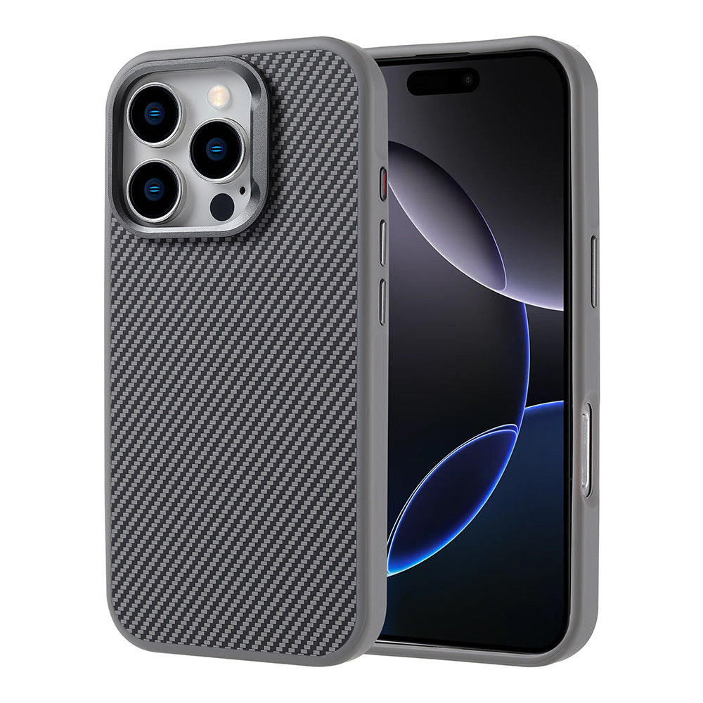 Apple iPhone 16 Pro Case with M-safe Charging Function Carbon Fiber Look Zore Troy Cover Black 