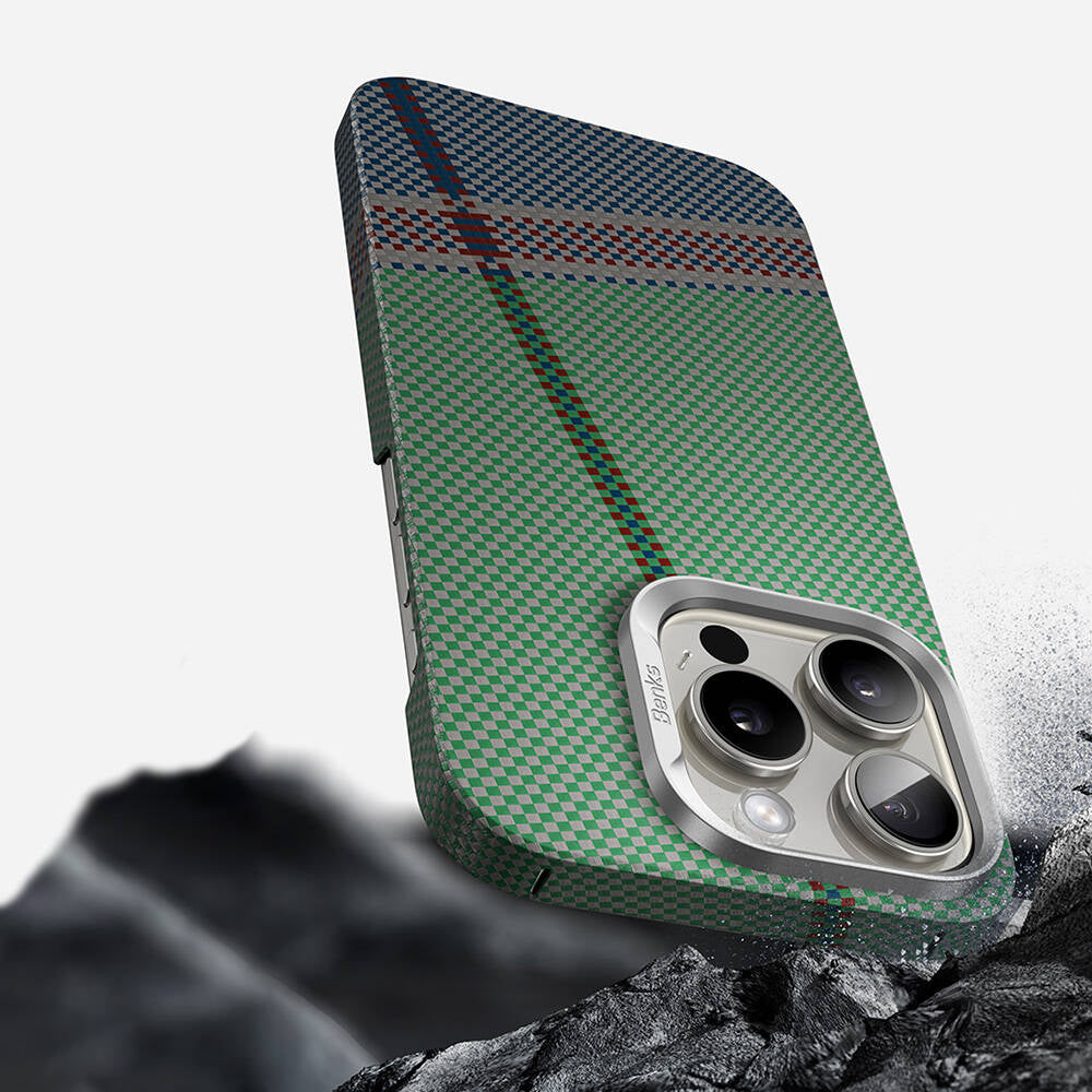 Apple iPhone 16 Pro Case M-safe Charging Feature Carbon Fiber Design Benks Passion Green ArmorAir Kevlar Cover Green 