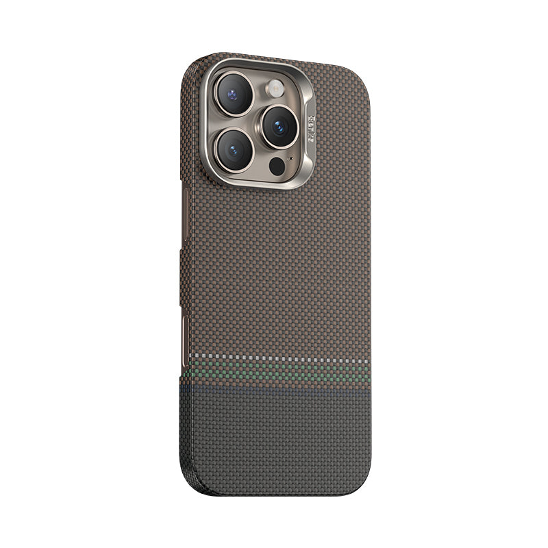 Apple iPhone 16 Pro Kılıf M-safe Şarj Özellikli Karbon Fiber Tasarımlı Benks Prestige ArmorAir Kevlar Kapak Gold