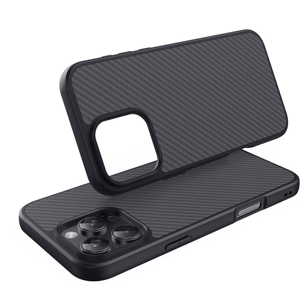 Apple iPhone 16 Pro Case with M-safe Charging Function Carbon Fiber Design Zore Elnino Cover Black