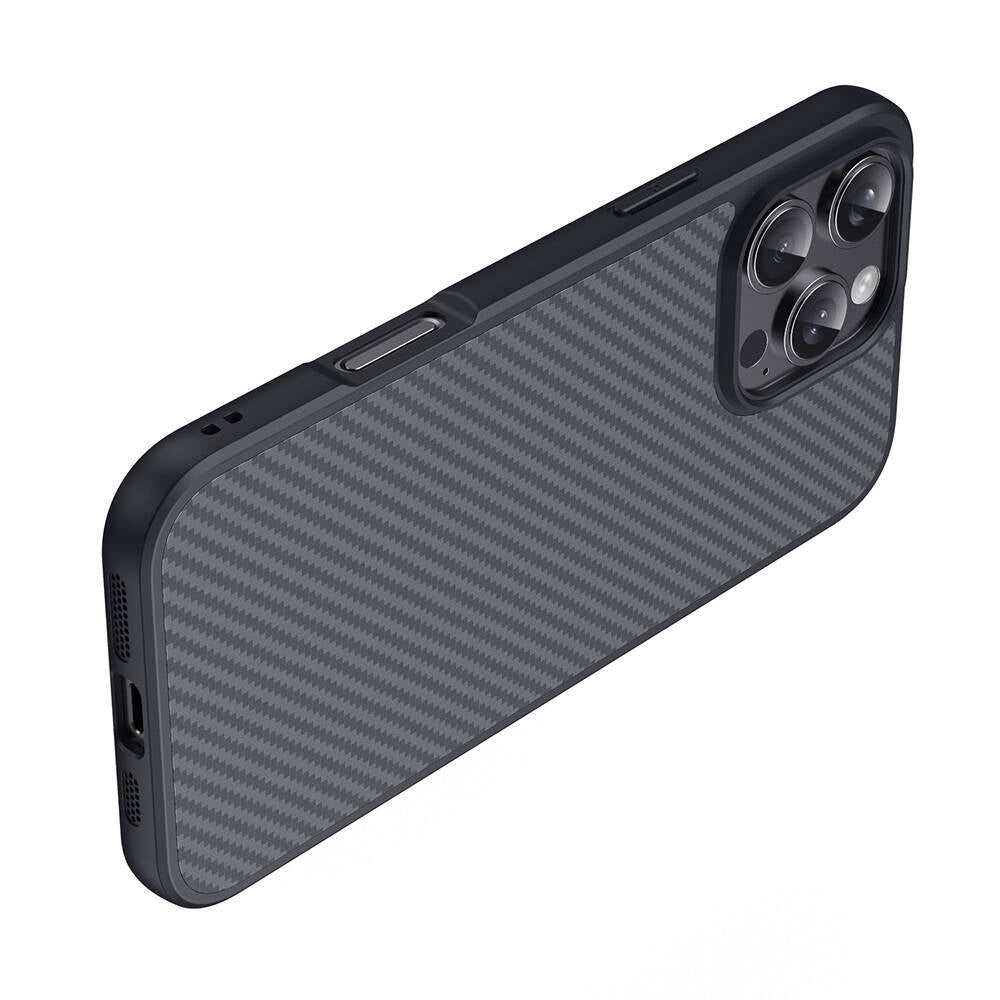 Apple iPhone 16 Pro Case with M-safe Charging Function Carbon Fiber Design Zore Elnino Cover Black