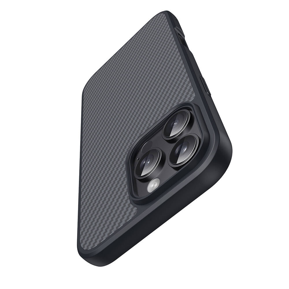 Apple iPhone 16 Pro Case with M-safe Charging Function Carbon Fiber Design Zore Elnino Cover Black
