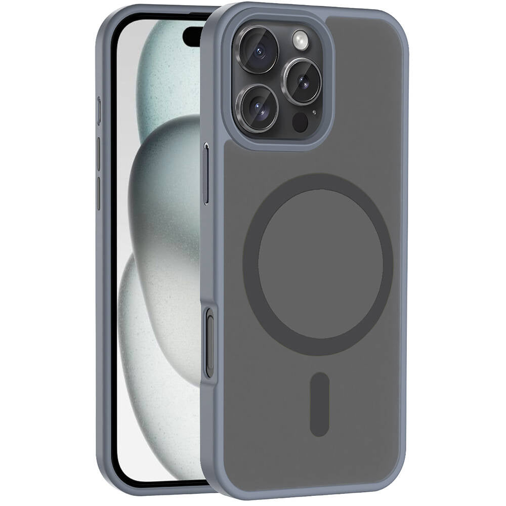 Apple iPhone 16 Pro Case M-safe Charging Feature Matte Back Surface Zore Sio Cover Gray 