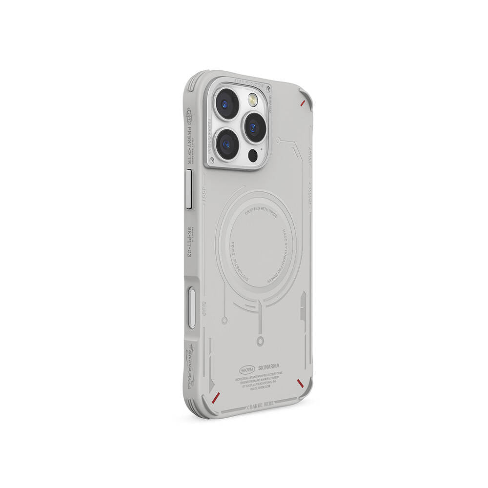 Apple iPhone 16 Pro Kılıf M-safe Şarj Özellikli Metal Kamera Çerçeveli Skinarma Mecha Serisi Kapak Mavi