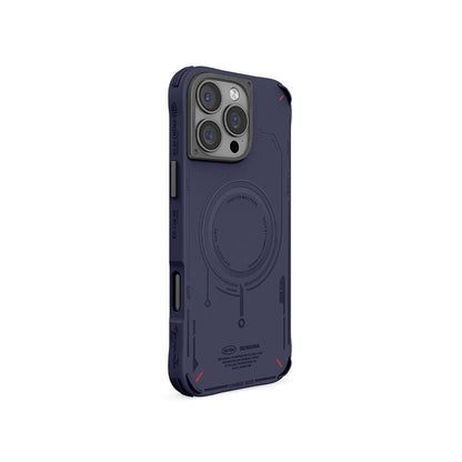 Apple iPhone 16 Pro Kılıf M-safe Şarj Özellikli Metal Kamera Çerçeveli Skinarma Mecha Serisi Kapak Mavi