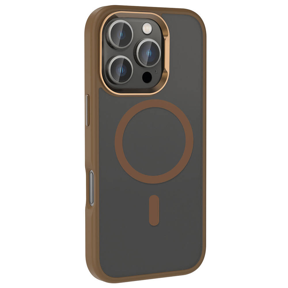 Apple iPhone 16 Pro Case M-safe Charging Feature Shiny Camera Frame Zore Costume Cover Rose Brown 