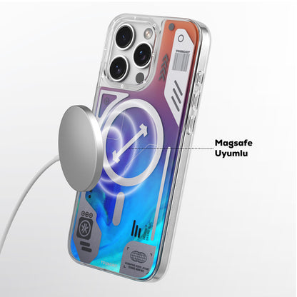Apple iPhone 16 Pro Kılıf M-safe Şarj Özellikli Parlak Kumlu Sıvılı Tasarımlı Galaxy Fantasy Serisi Kapak Yeşil