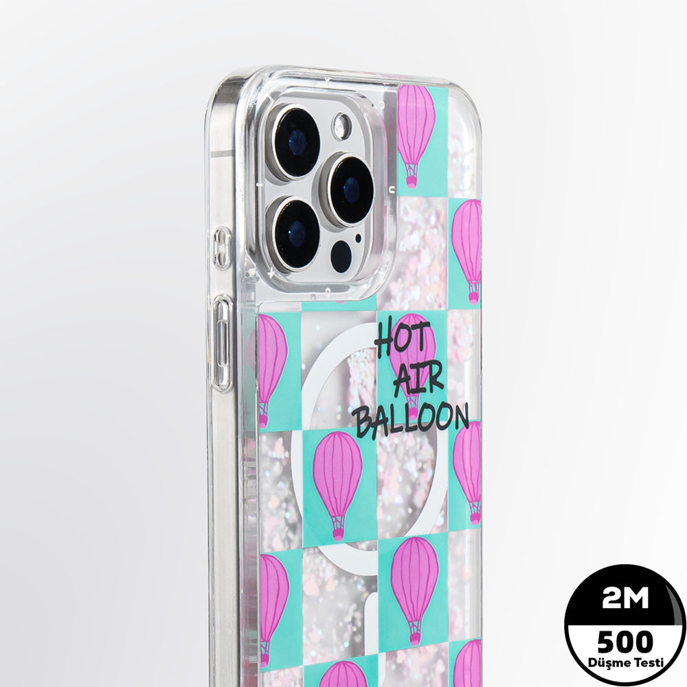 Apple iPhone 16 Pro Kılıf M-safe Şarj Özellikli Parlak Kumlu Sıvılı Youngkit Pink Dream Quicksand Serisi Kapak Pembe