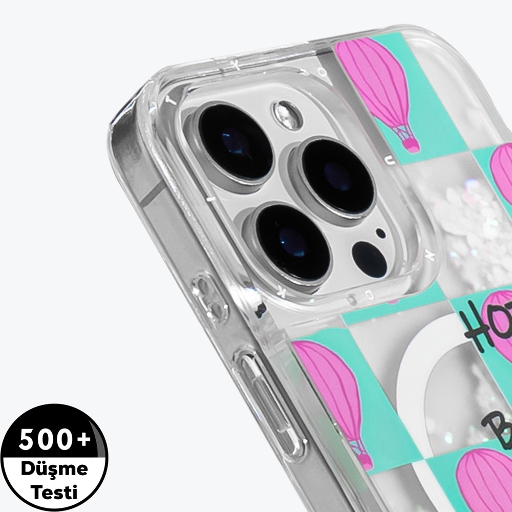 Apple iPhone 16 Pro Kılıf M-safe Şarj Özellikli Parlak Kumlu Sıvılı Youngkit Pink Dream Quicksand Serisi Kapak Pembe