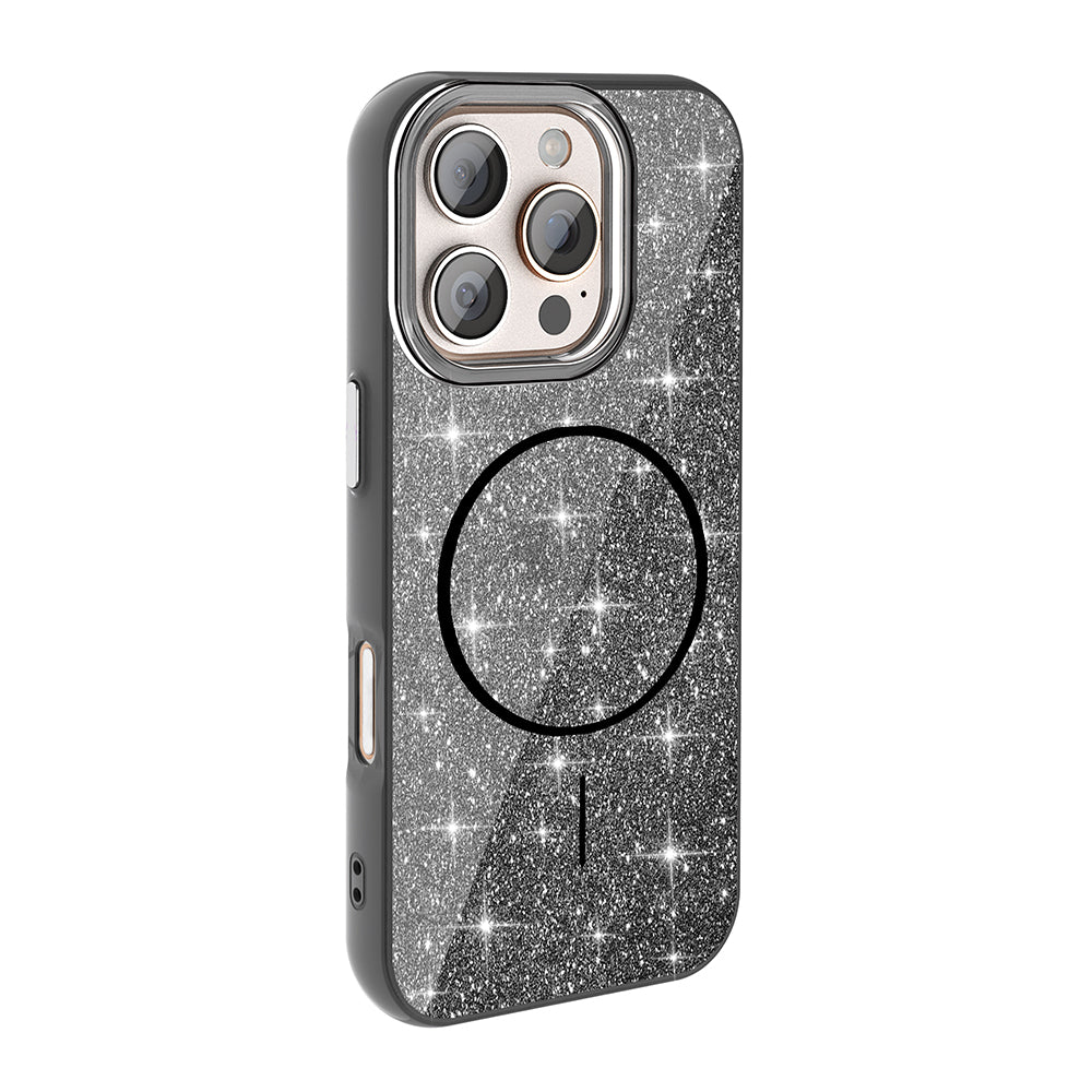 Apple iPhone 16 Pro Case M-safe Charging Feature Shining Glitter Zore Oxo Cover Deep Purple