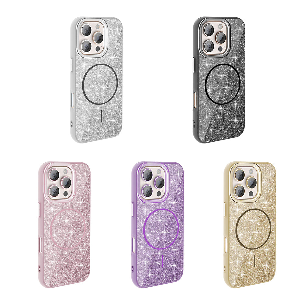 Apple iPhone 16 Pro Case M-safe Charging Feature Shining Glitter Zore Oxo Cover White