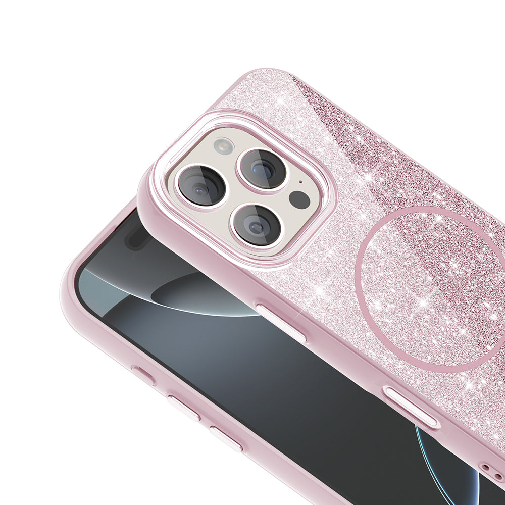 Apple iPhone 16 Pro Case M-safe Charging Feature Shining Glitter Zore Oxo Cover Pink