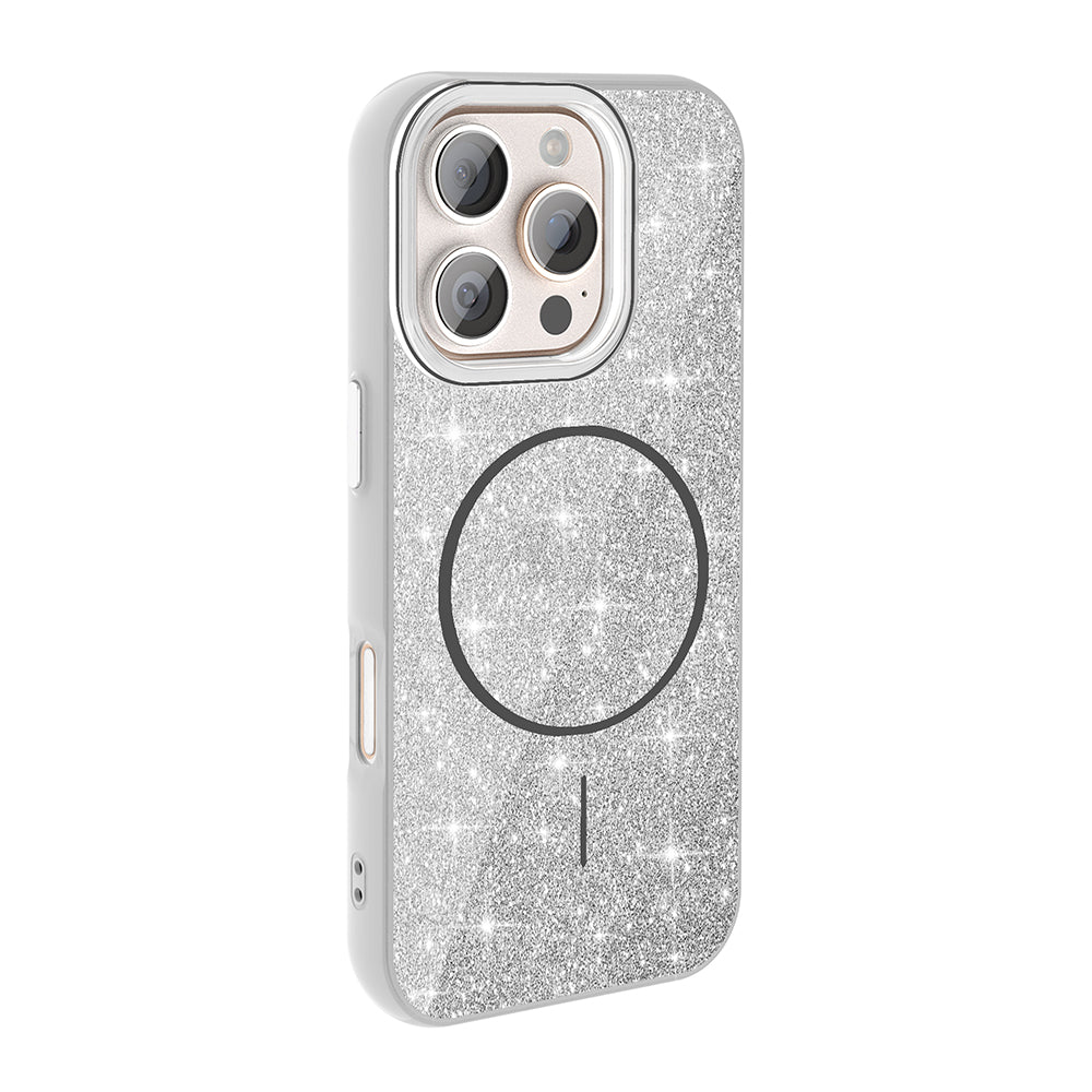 Apple iPhone 16 Pro Case M-safe Charging Feature Shining Glitter Zore Oxo Cover Pink