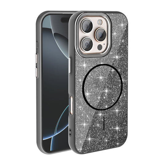 Apple iPhone 16 Pro Case M-safe Charging Feature Shining Glitter Zore Oxo Cover Black