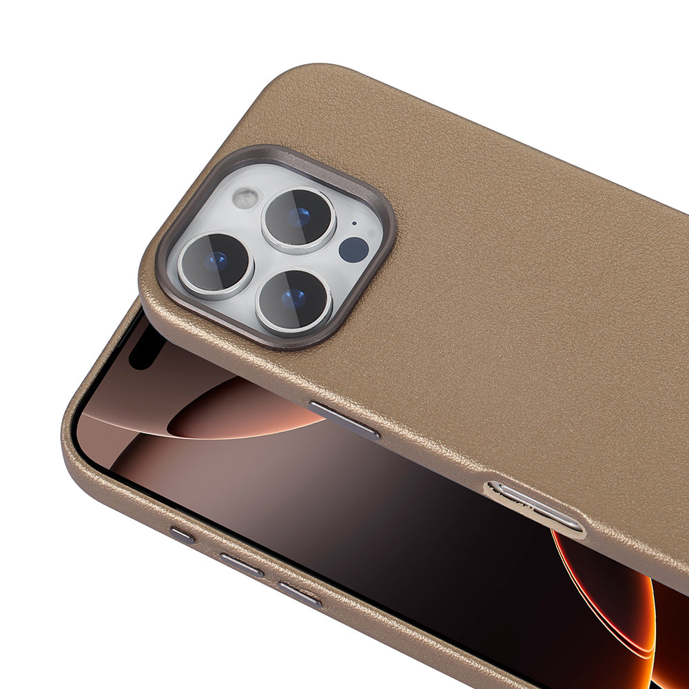 Apple iPhone 16 Pro Case M-safe Charging Function PU Leather Zore Adora Cover Desert Titanium