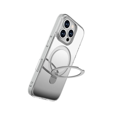 Apple iPhone 16 Pro Kılıf M-safe Şarj Özellikli Raptic Air Stand Serisi Aynalı Arka Yüzey Standlı Kapak Gri