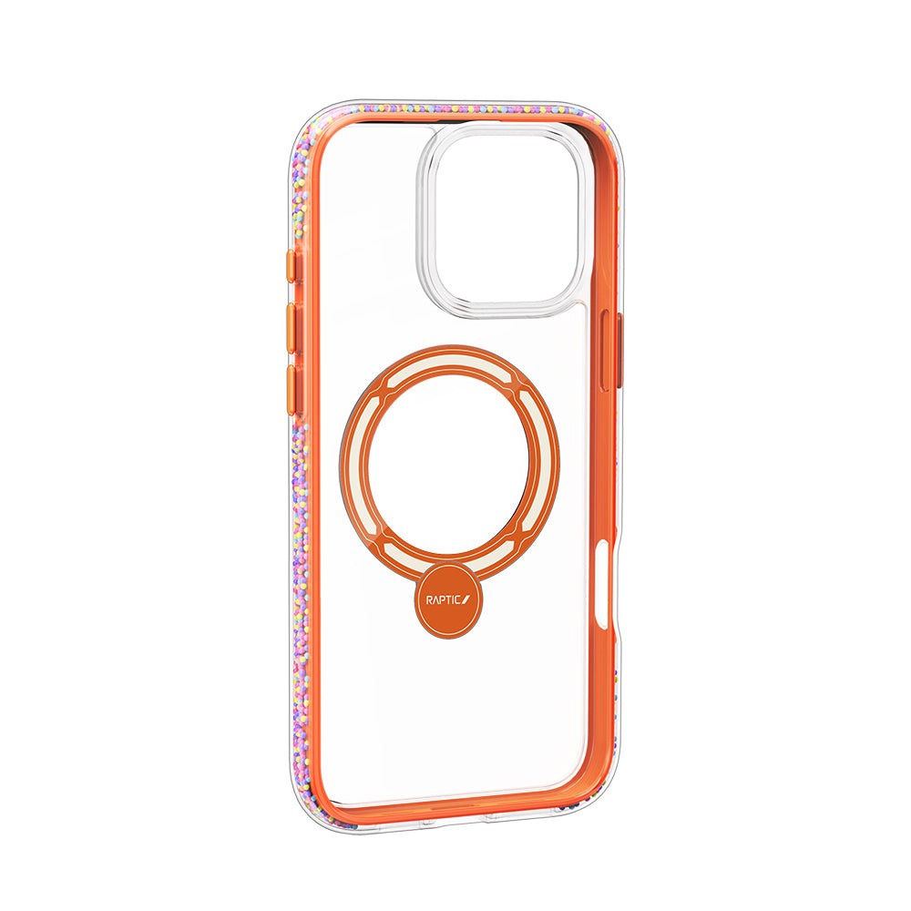 Apple iPhone 16 Pro Kılıf M-safe Şarj Özellikli Raptic AirJoy Serisi Boncuk Tasarımlı 360 Derece Dönebilen Standlı Kapak Turuncu