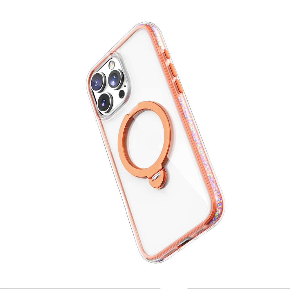 Apple iPhone 16 Pro Kılıf M-safe Şarj Özellikli Raptic AirJoy Serisi Boncuk Tasarımlı 360 Derece Dönebilen Standlı Kapak Turuncu