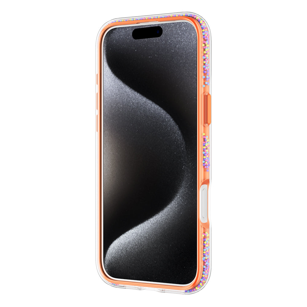 Apple iPhone 16 Pro Kılıf M-safe Şarj Özellikli Raptic AirJoy Serisi Boncuk Tasarımlı Şeffaf Kapak Turuncu