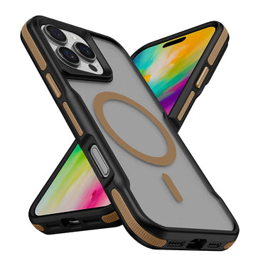 Apple iPhone 16 Pro Case M-safe Charging Feature Colorful Edge Airbag Strip Zore Lamer Cover Titanium-Gold