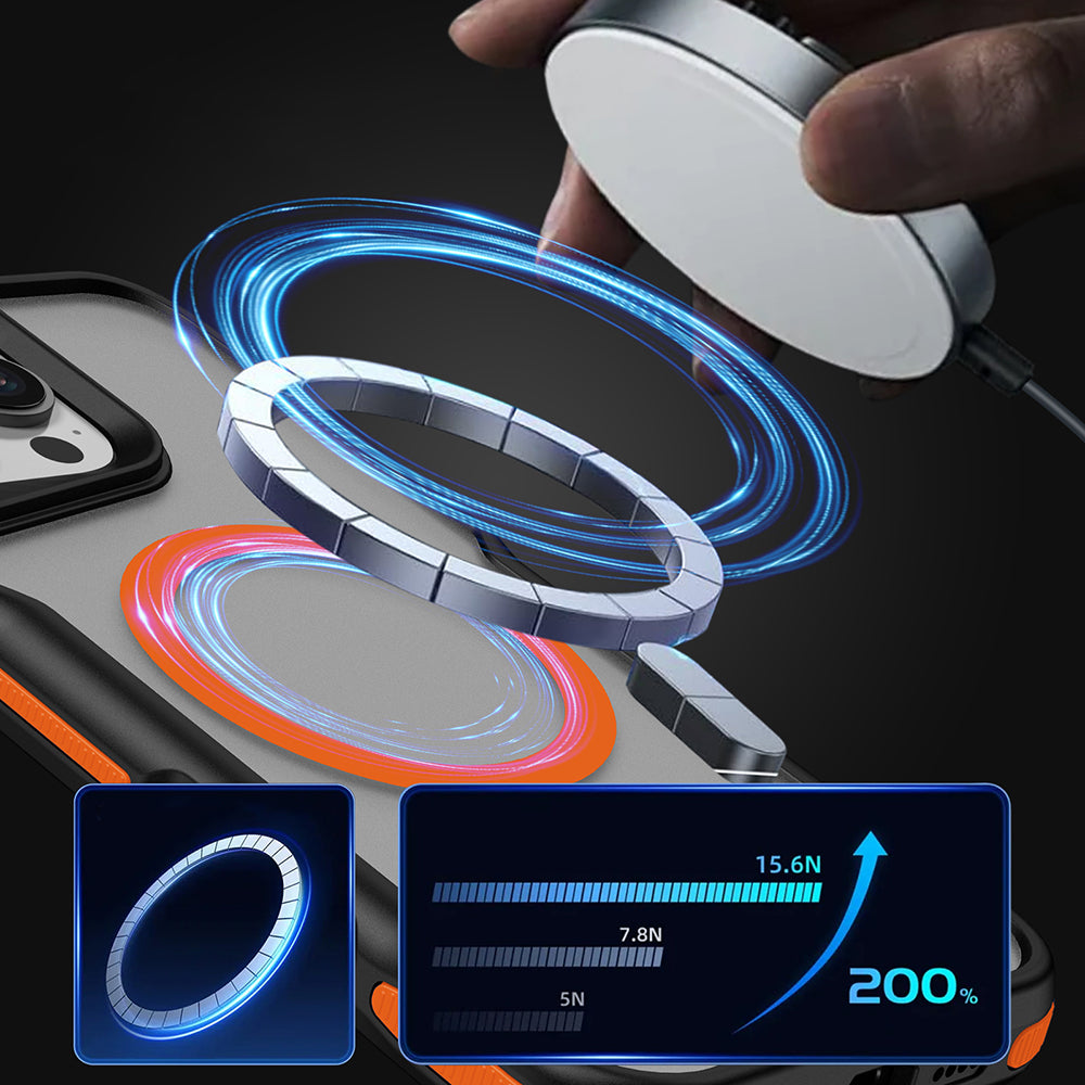 Apple iPhone 16 Pro Case M-safe Charging Feature Colorful Edge Airbag Strip Zore Lamer Cover Orange