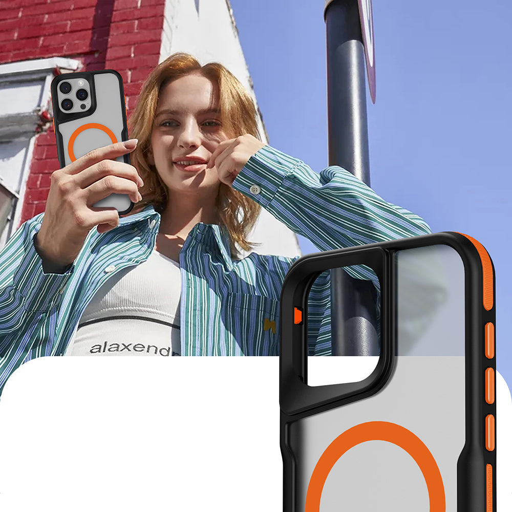 Apple iPhone 16 Pro Case M-safe Charging Feature Colorful Edge Airbag Strip Zore Lamer Cover Orange