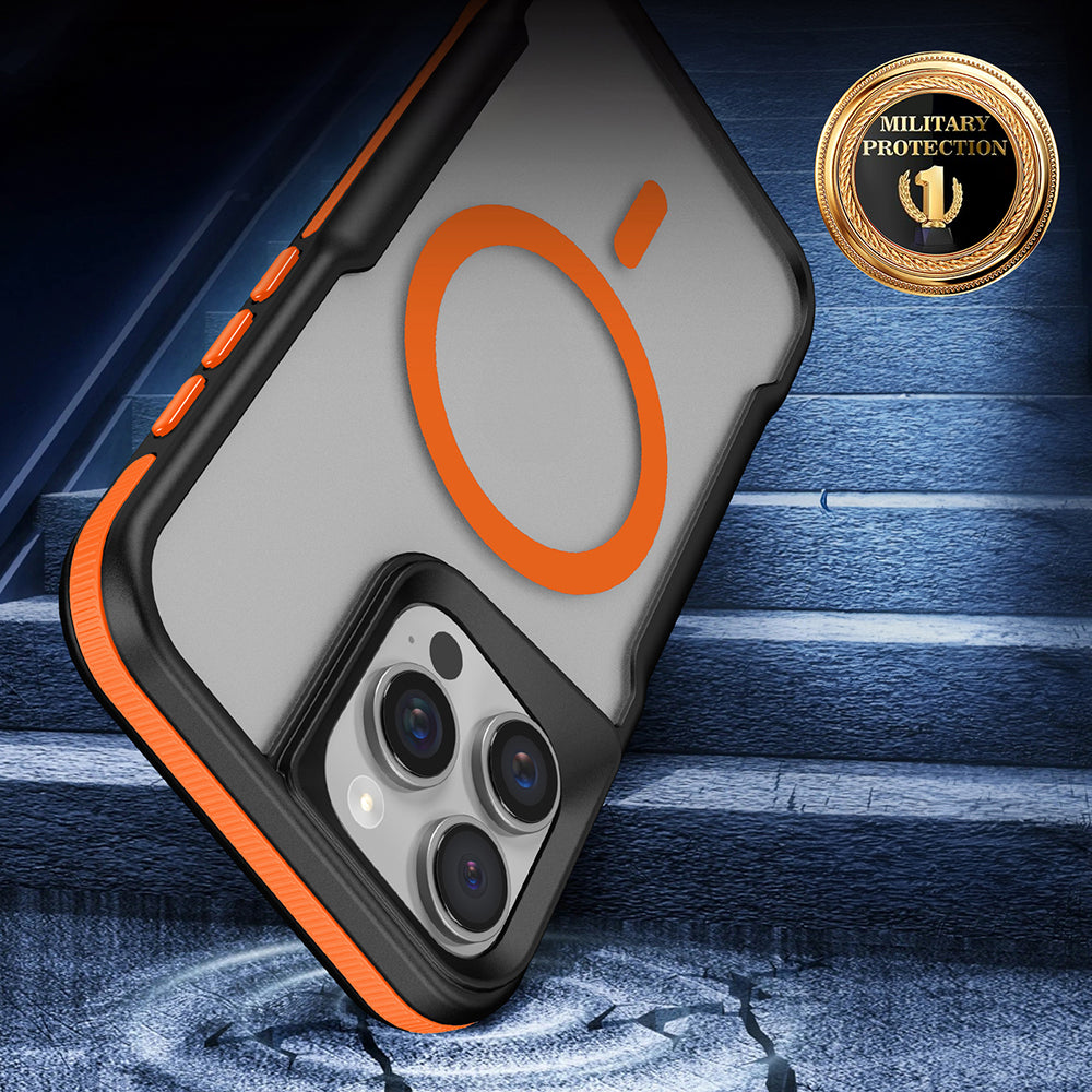 Apple iPhone 16 Pro Case M-safe Charging Feature Colorful Edge Airbag Strip Zore Lamer Cover Orange