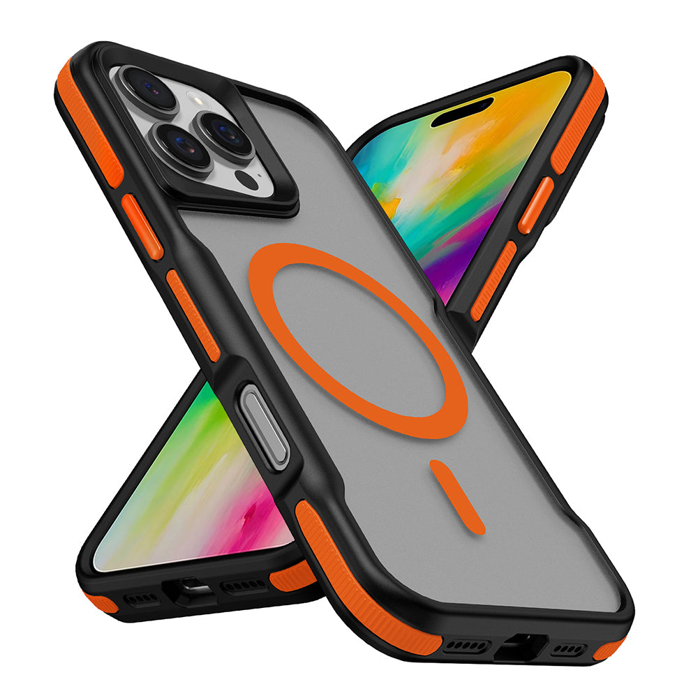 Apple iPhone 16 Pro Case M-safe Charging Feature Colorful Edge Airbag Strip Zore Lamer Cover Orange