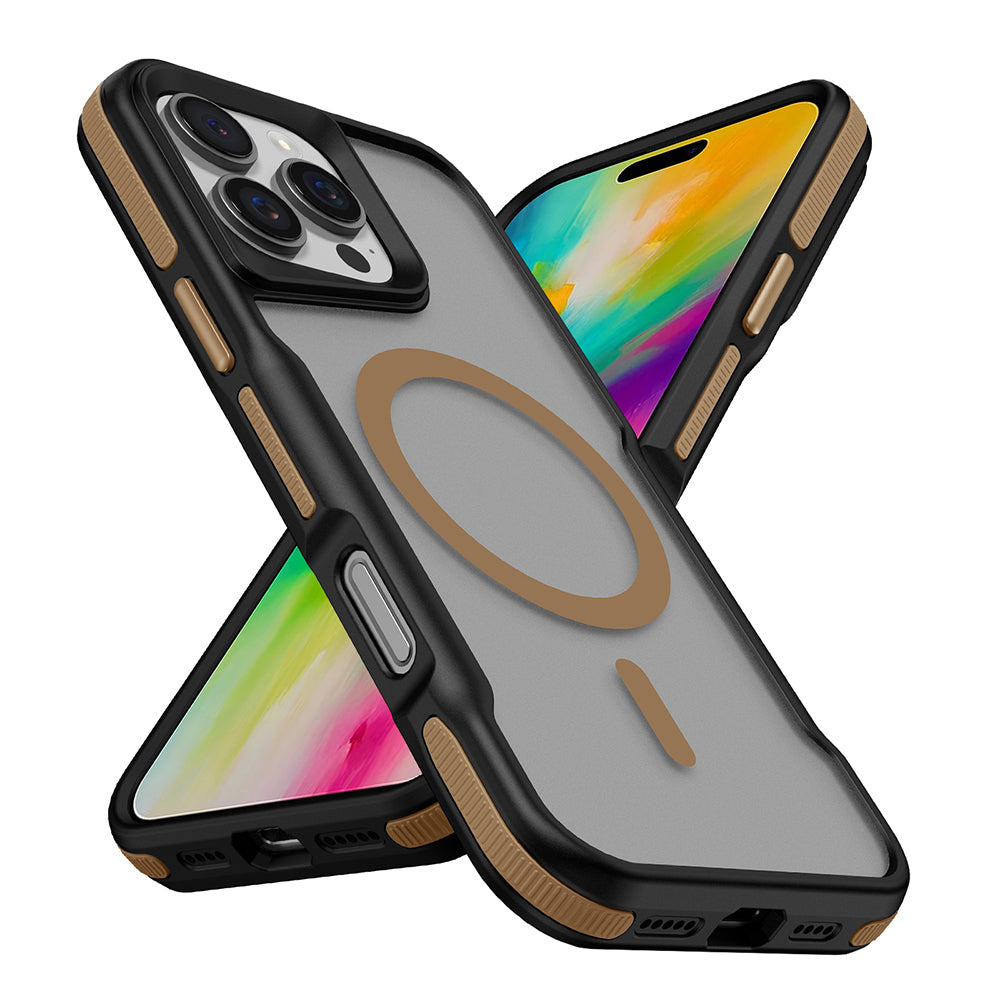 Apple iPhone 16 Pro Case M-safe Charging Feature Colorful Edge Airbag Strip Zore Lamer Cover Titanium-Gold