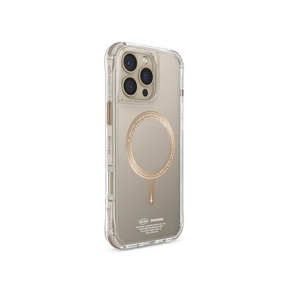 Apple iPhone 16 Pro Kılıf M-safe Şarj Özellikli Şeffaf Airbag Tasarımlı Skinarma Saido Prime Kapak Gold