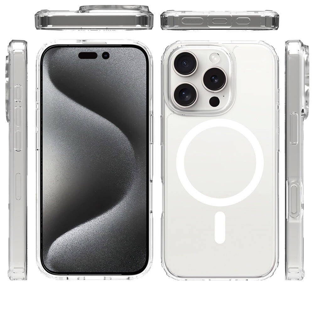 Apple iPhone 16 Pro Case M-safe Charging Transparent Hard PC Zore Embos Cover Transparent 