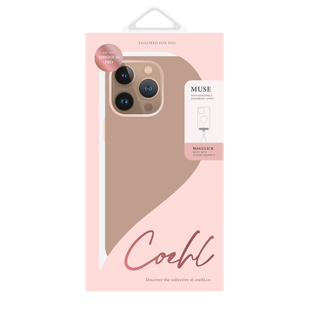 Apple iPhone 16 Pro Kılıf M-safe Şarj Özellikli Soft Arka Yüzey Askı İpli Coehl Muse Kapak Krem