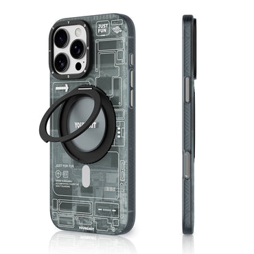 Apple iPhone 16 Pro Kılıf M-safe Şarj Özellikli Youngkit 360° Standlı Technology Serisi Kapak Gri