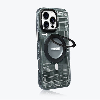 Apple iPhone 16 Pro Kılıf M-safe Şarj Özellikli Youngkit 360° Standlı Technology Serisi Kapak Gri