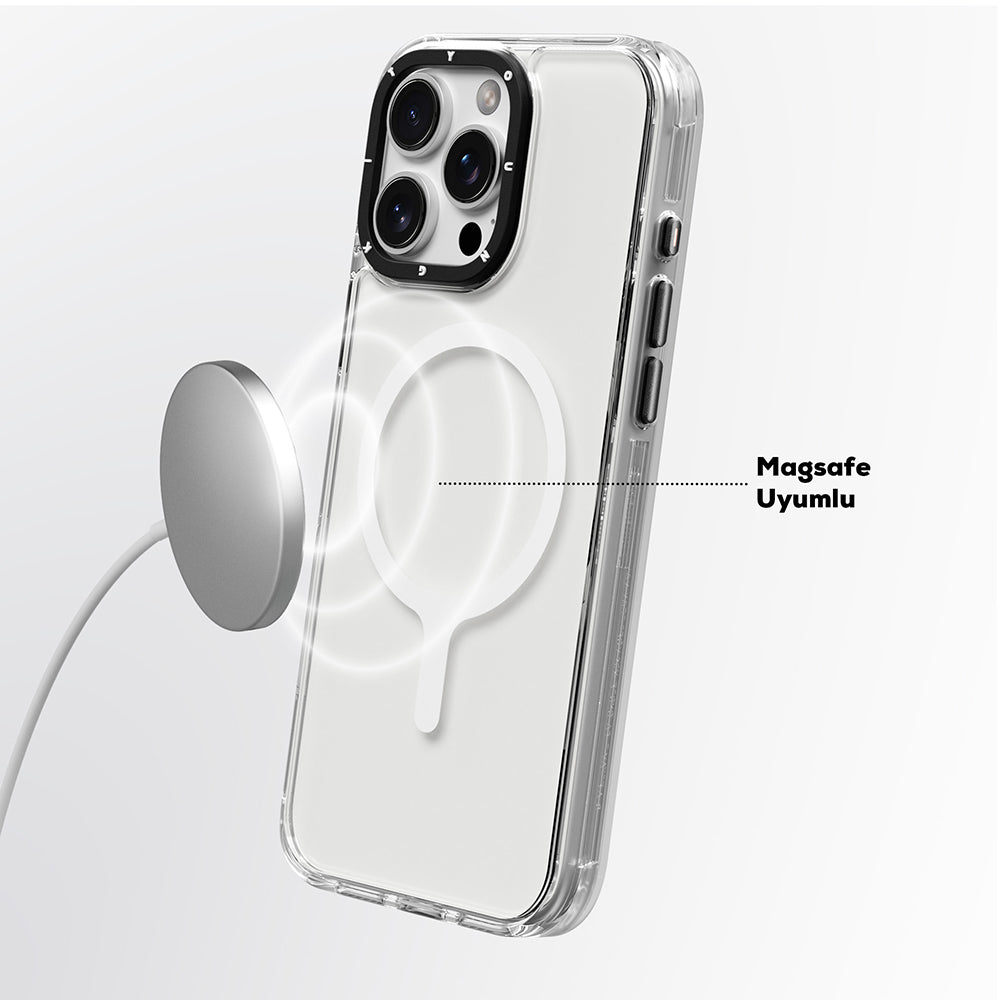 Apple iPhone 16 Pro Kılıf M-safe Şarj Özellikli YoungKit Crystal Color Serisi Kapak Gri