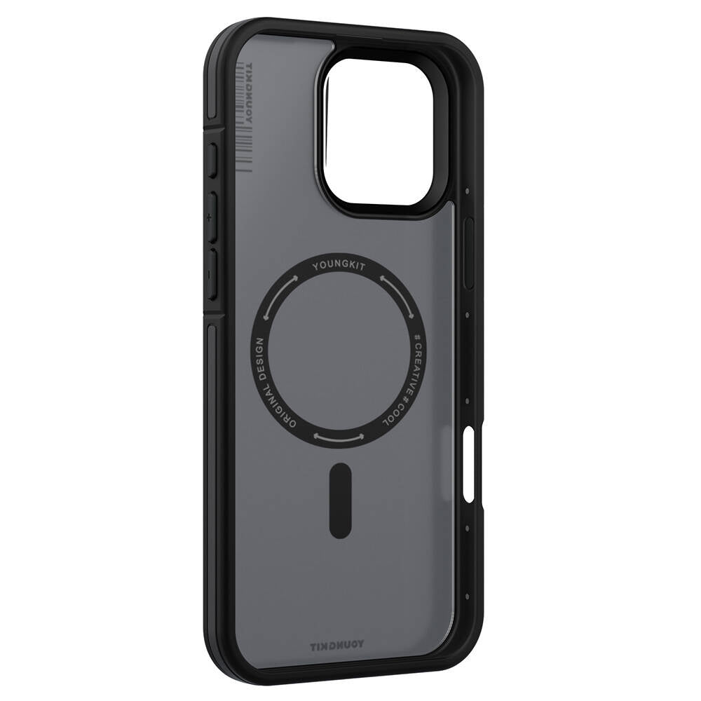 Apple iPhone 16 Pro Kılıf M-safe Şarj Özellikli Youngkit Rock Sand Serisi Kapak Siyah