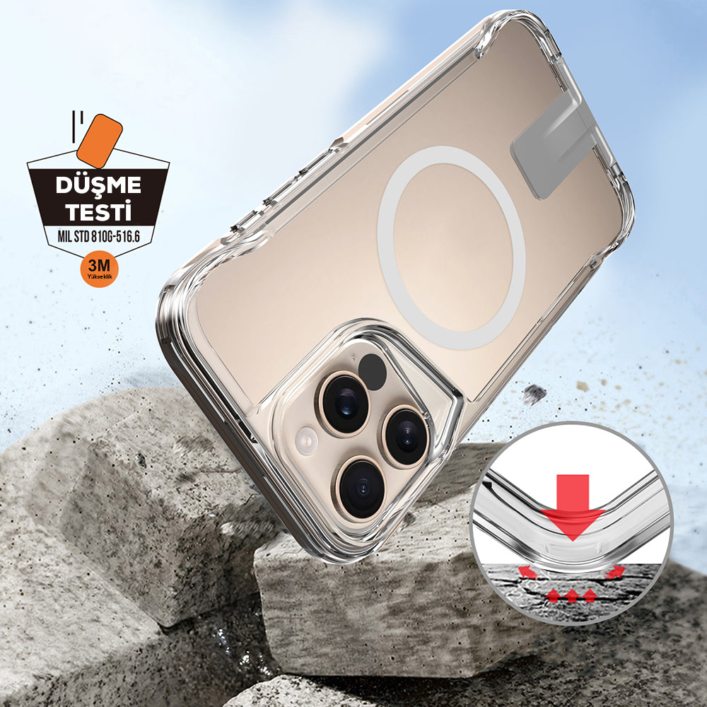 Apple iPhone 16 Pro Case M-safe Charging Feature Zore T-Max Stand Cover Transparent