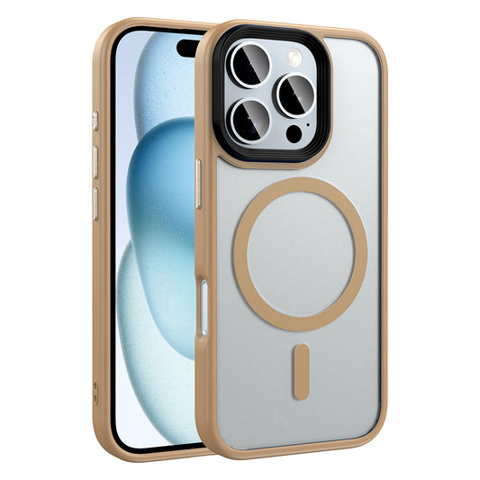 Apple iPhone 16 Pro Case Matte Back Surface Wireless Charging Feature Zore Flet M-safe Cover Desert Titanium