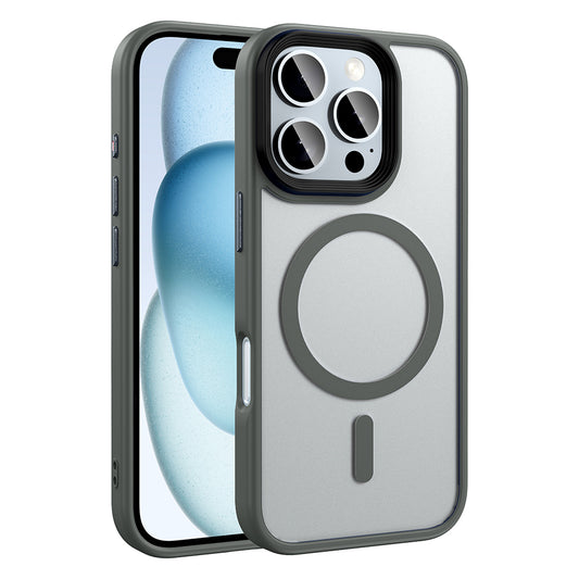 Apple iPhone 16 Pro Case Matte Back Surface Wireless Charging Feature Zore Flet M-safe Cover Titanium-Gray