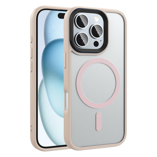 Apple iPhone 16 Pro Case Matte Back Surface Wireless Charging Feature Zore Flet M-safe Cover Rose Gold
