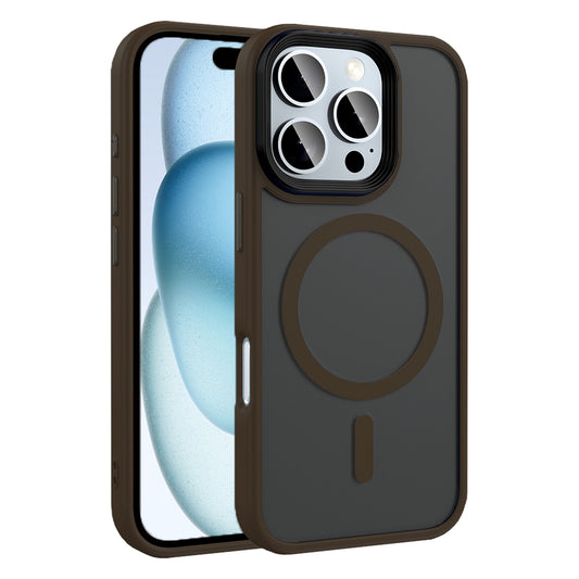 Apple iPhone 16 Pro Case Matte Back Surface Wireless Charging Feature Zore Flet M-safe Cover Rose Brown