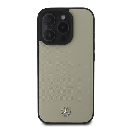Apple iPhone 16 Pro Kılıf Mercedes Benz Orjinal Lisanslı M-safe Şarj Özellikli Dokulu ve Düz Deri Kapak Bej