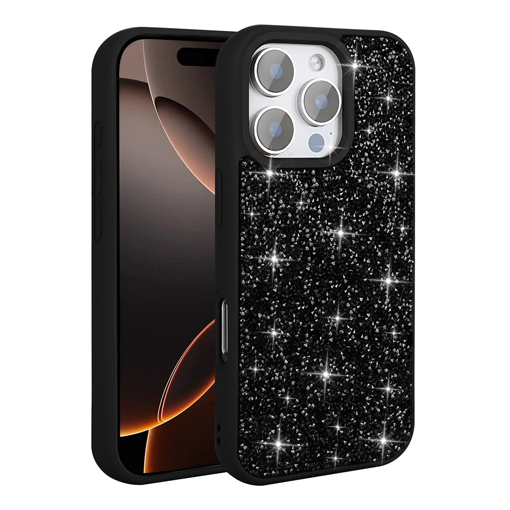 Apple iPhone 16 Pro Case Shiny Stone Design Zore Diamond Cover Black