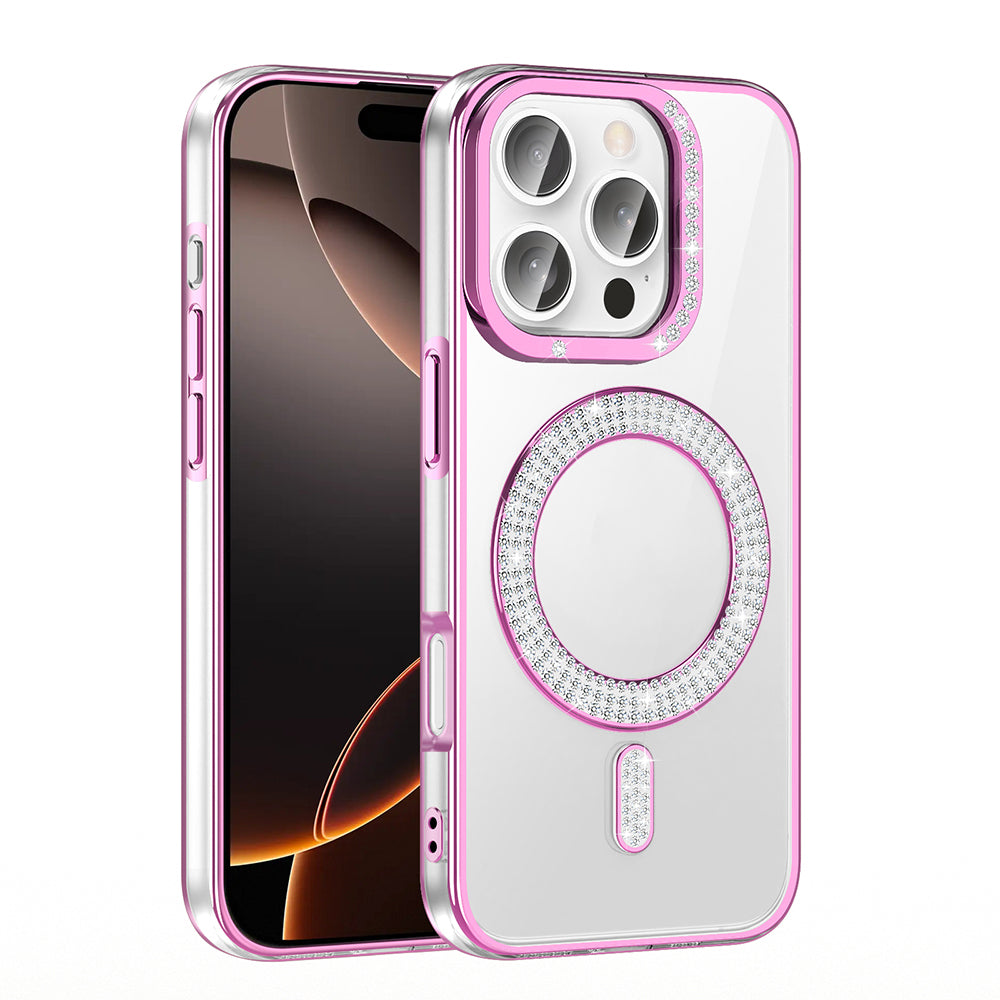 Apple iPhone 16 Pro Case Diamond Stone Design M-Safe Charging Feature Zore Caretta Silicone Cover Rose Gold 